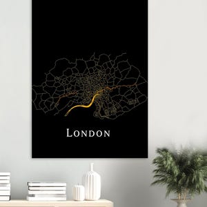 London Map Print - Schwarzer Hintergrund mit Gold River