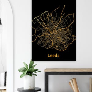 Impression de carte de Leeds - Design doré sur noir