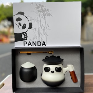 Artisan Panda Tea Set - Ceramic Teapot & Cups, Unique Housewarming Gift