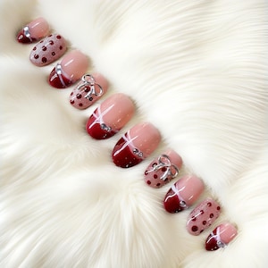 Kawaii 3D Pink Press On Nails, Handmade Floral Bow Nails with Hearts & Pearls, Cute Reusable Fake Nails | BUY 1 GET 1 FREE!