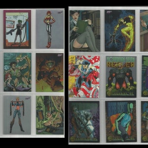 18 varied comic trading cards used