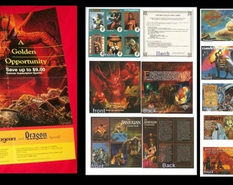 8 previews fantasy assorted  promo cards and dungeons and dragons TSR ad poster