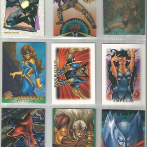 9 assorted comic book trading cards
