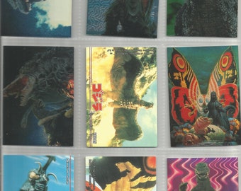 1996 toho co godzilla trading card  and 1995 made in japan godzilla character introduction trading card 9 total