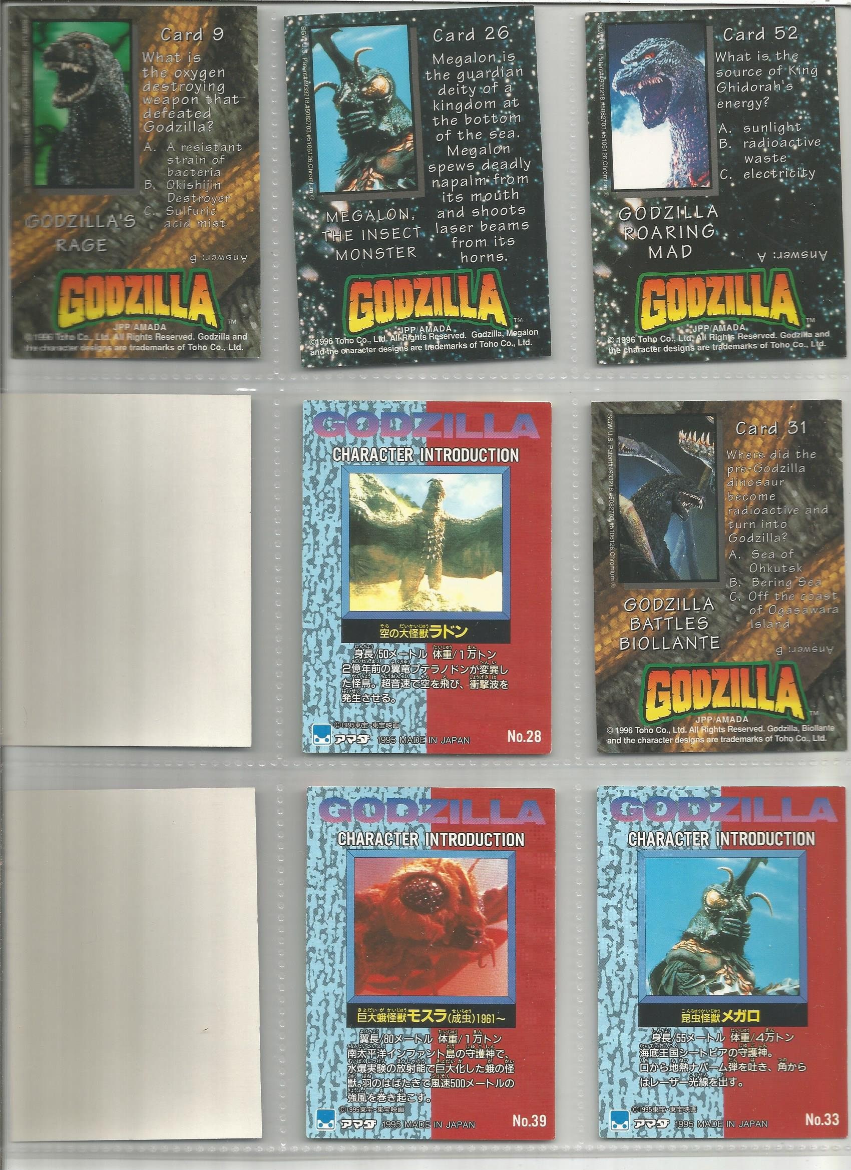 1996 Toho Co Godzilla Trading Card and 1995 Made in Japan Godzilla