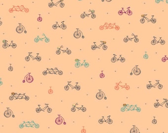 Scenic Route by Alicia Jacobs Dujets for Ink & Arrow Fabrics - Bikes in Light Apricot (26918-C) - 1 Yard