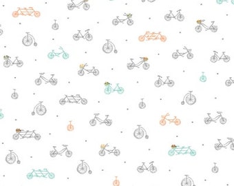 Scenic Route by Alicia Jacobs Dujets for Ink & Arrow Fabrics - Bikes in White (26918-Z) - 1 Yard