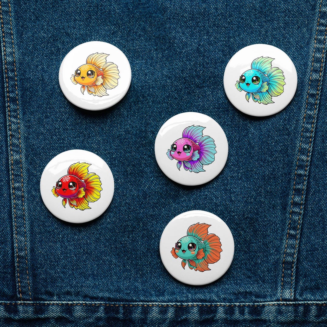 Cute Chibi Betta Fish Pin Buttons Set – Fun Enamel Style Pins for ...