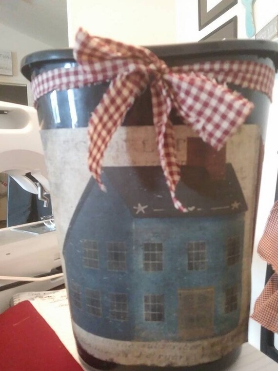 Blue Primitive Salt House Barn Star Decorative Trash Can Etsy
