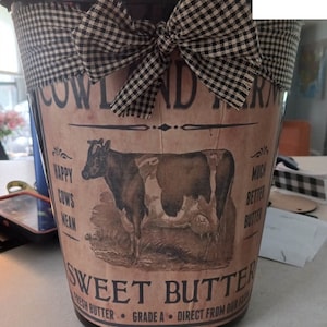 country cow sweet butter farm Beautiful Decorative Trash Can! 11 inches for Bathroom. trashcan waste basket recycle bin garbage