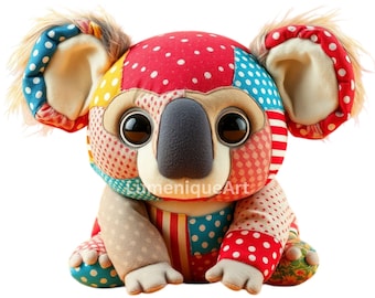 Patchwork Stuffed Animal Clipart PNG | 13 Plush Fabric Texture Designs 300 DPI Transparent Commercial Download