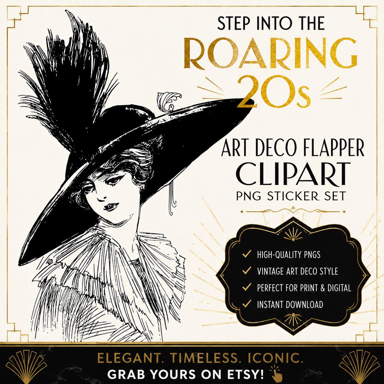 Art Deco Flapper Clipart PNG Sticker Set, 1920s Jazz Girl Digital ...