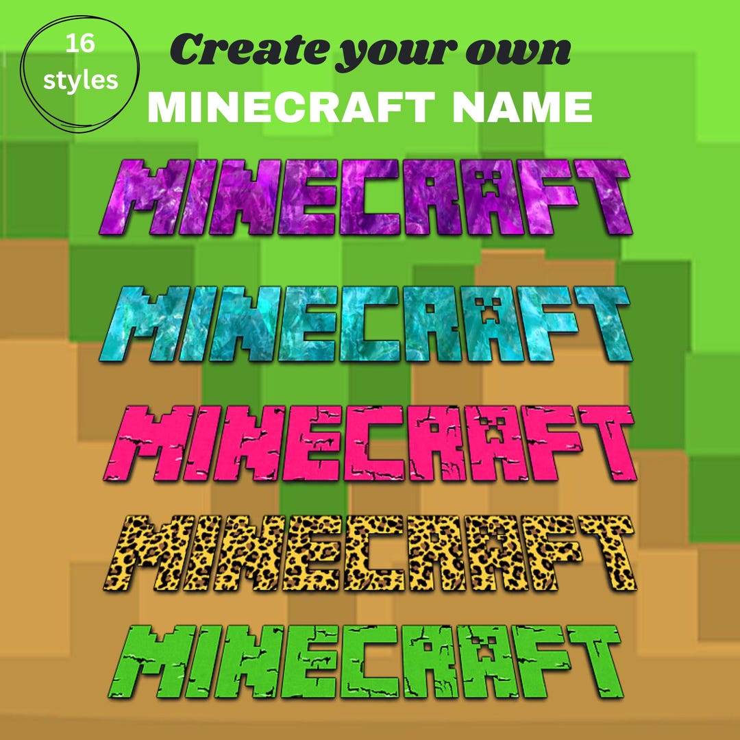 MINECRAFT Customized Text, 16 Color Options, 300 Dpi PNG JPG, 24bit