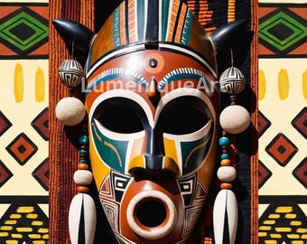 African Tribal Mask Art Print Contemporary Ethnic | 13 Abstract Designs JPEG Wall Decor Digital Download
