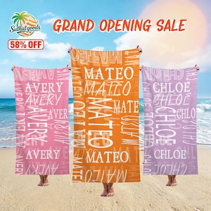 Personalized Signature Style Beach Towel,Beach Vacation Beach Towel,Easter Basket,Name Bath Towels,Kids Towel,Gift For the Beach/Pool Lover