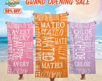 Personalized Signature Style Beach Towel,Beach Vacation Beach Towel,Easter Basket,Name Bath Towels,Kids Towel,Gift For the Beach/Pool Lover