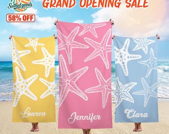 Telo mare con stelle marine, telo mare personalizzato per vacanze in famiglia, regalo per bambini, telo piscina con nome personalizzato, accessori estivi, bomboniera per addio al nubilato