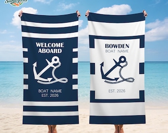 Telo da barca personalizzato, accessori per barca personalizzati, decorazioni nautiche blu navy per casa al mare, regalo per velisti, telo mare regalo per barca, decorazioni nautiche, telo lago