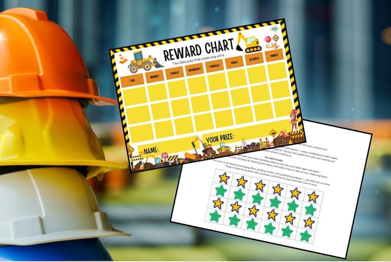 Construction Theme Toddler Reward Chart- Printable Behaviour Chart for ...