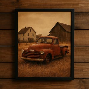 Forgotten Chevy Pickup Poster – Vintage Farm Truck Wall Art, Rustic Americana Decor, Abandoned Farm Scene,Old Truck Print for Country Lovers