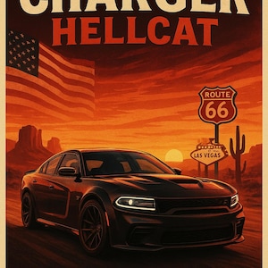 Dodge Charger Hellcat-affisch – SRT Scat Pack Redeye muskelbil-väggkonst | Amerikansk superbil-tryck