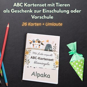 Tarjetas ABC Animales | 30 tarjetas didácticas de 10 x 15 cm | Regalo de inscripción escolar | Inspirado en Montessori | Estilo escandinavo | Soporte de idiomas