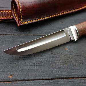 Handmade Outdoor Knife | High Polish Blade with Dark Wood Handle | Custom Bushcraft Knife by Blade Theory