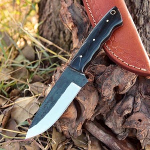 Handmade Hunting Knife with Leather Sheath – Full Tang Bushcraft Knife