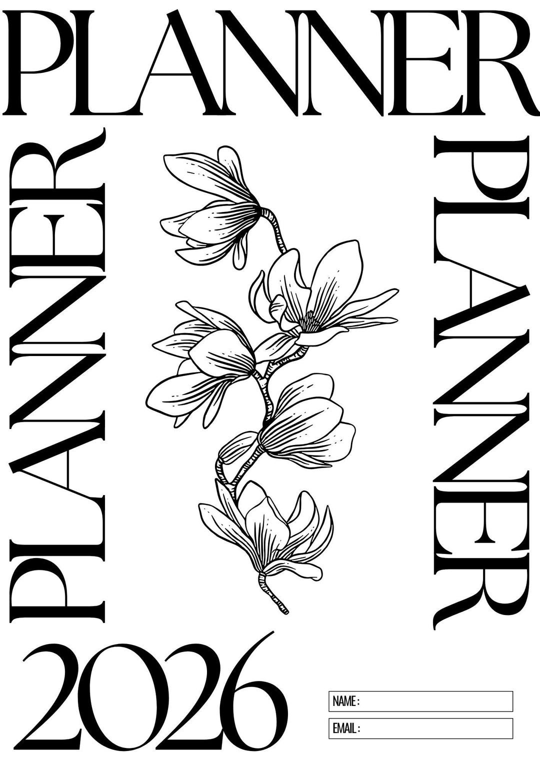 2026 Calendar Planner | Aesthetic Minimalist Black & White Flower ...