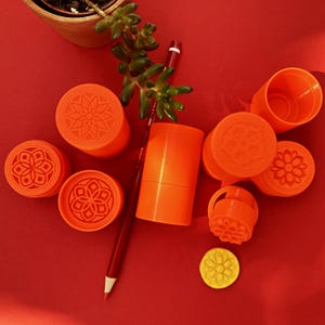 Floral Clay Stamp and Cutter Set – 5 Flower Patterns, 1” (25,4mm) | Twin Stamp Set | Matching Cutters with Storage Boxes | Full Set