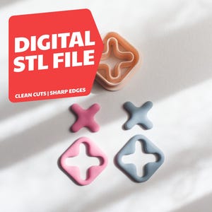Rounded Square Cross Polymer Clay Cutter Digital STL File | 27mm - 1.1" | Wavy Plus Shape