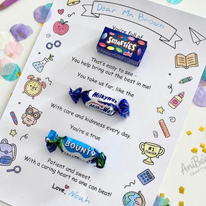 Afdrukbare candybar leraar - cadeau brief waardering - bedankkaart eindejaar - directe download DIY Craft - verjaardagsposter leraar
