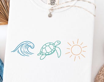 Maglietta con sole e tartaruga marina, PNG estivo, PNG da spiaggia, maglietta estiva, regalo per donna, maglietta da spiaggia, maglietta estiva da donna, PNG con vibrazioni estive, maglietta con oceano