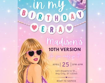 In My Birthday Era, Taylor Birthday Invite, Taylor Decor, TS Editable Birthday Party Invitation, Digital 5x7 Invite Printable Table Cards
