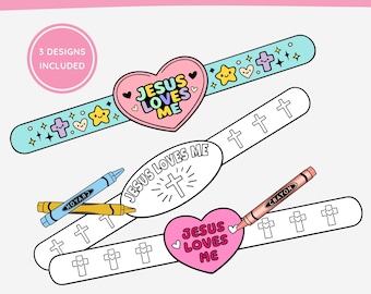 Jesus Loves Me, Bible Printable Paper Bracelets Craft, Sunday School Coloring Activity, Faith Wristband Keepsake, VBS, Christian Valentine