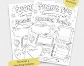 Teacher Appreciation Gift Printable, Teacher Thank You Coloring Page Kids, All About My Teacher, Thank You Gift, Teacher Appreciation Card