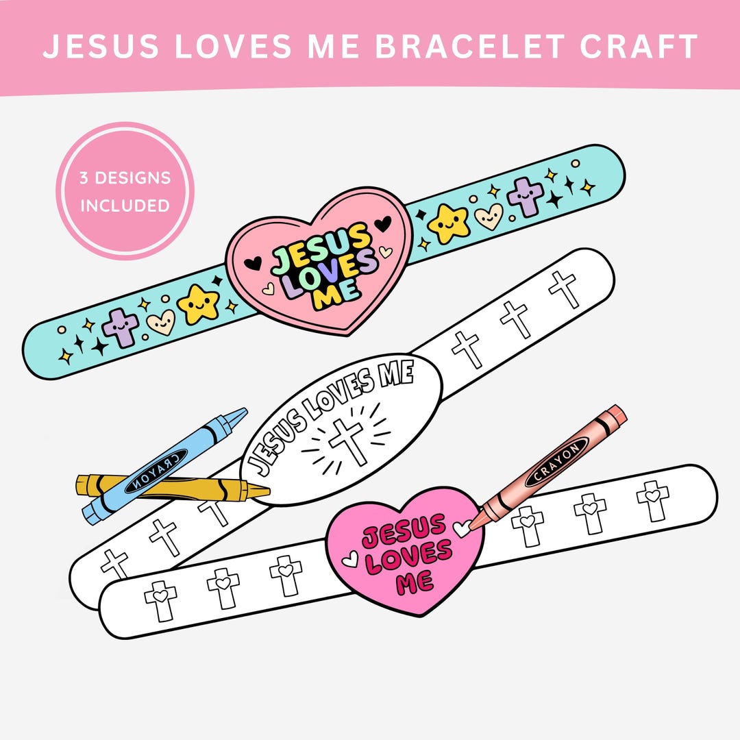 Jesus Loves Me, Bible Printable Paper Bracelets Craft, Sunday School ...