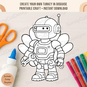 Förkläd en kalkon - Futuristisk robot tom mall Förklädnad, Thanksgiving-pyssel, Skolpyssel, Thanksgiving-utskrivbar, Thanksgiving-projekt