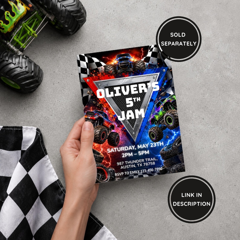 Monster Truck Birthday Invitation, Editable Monster Truck Invite, Trucks Template for Boys, Digital 5x7 Printable Table Cards, Monster Jam image 11