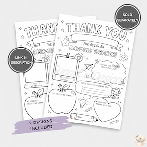 Regalo di ringraziamento per l'insegnante stampabile, pagina da colorare per bambini con ringraziamento per l'insegnante, tutto sul mio insegnante, regalo di ringraziamento, biglietto di ringraziamento per l'insegnante immagine 9