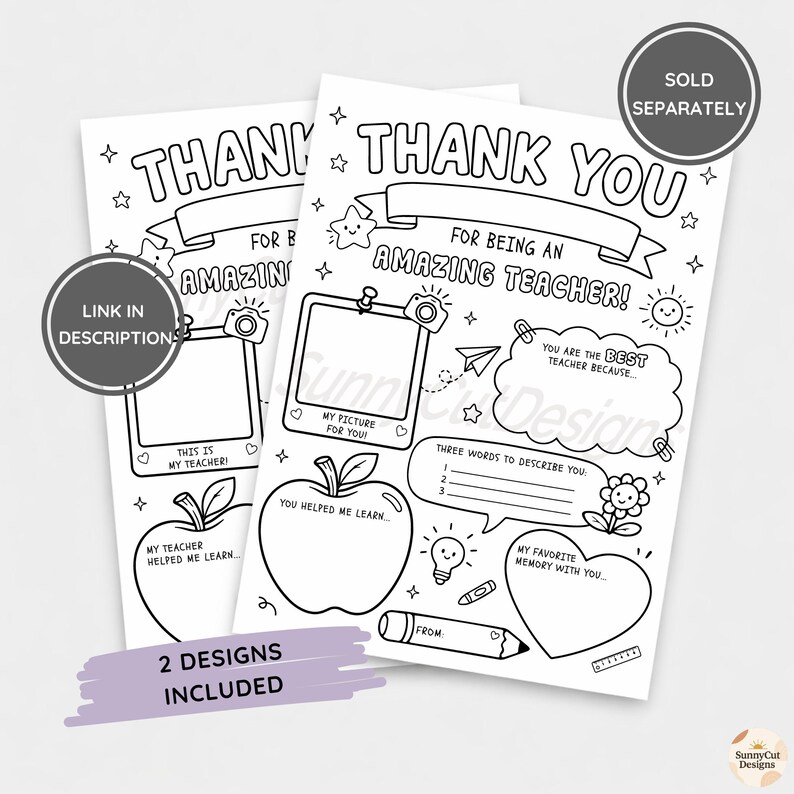 Regalo di ringraziamento per l'insegnante stampabile, pagina da colorare per bambini con ringraziamento per l'insegnante, tutto sul mio insegnante, regalo di ringraziamento, biglietto di ringraziamento per l'insegnante immagine 9