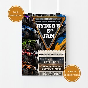 Monster Truck Birthday Invitation, Editable Monster Truck Invite, Trucks Template for Boys, Digital 5x7 Printable Table Cards, Monster Jam image 10