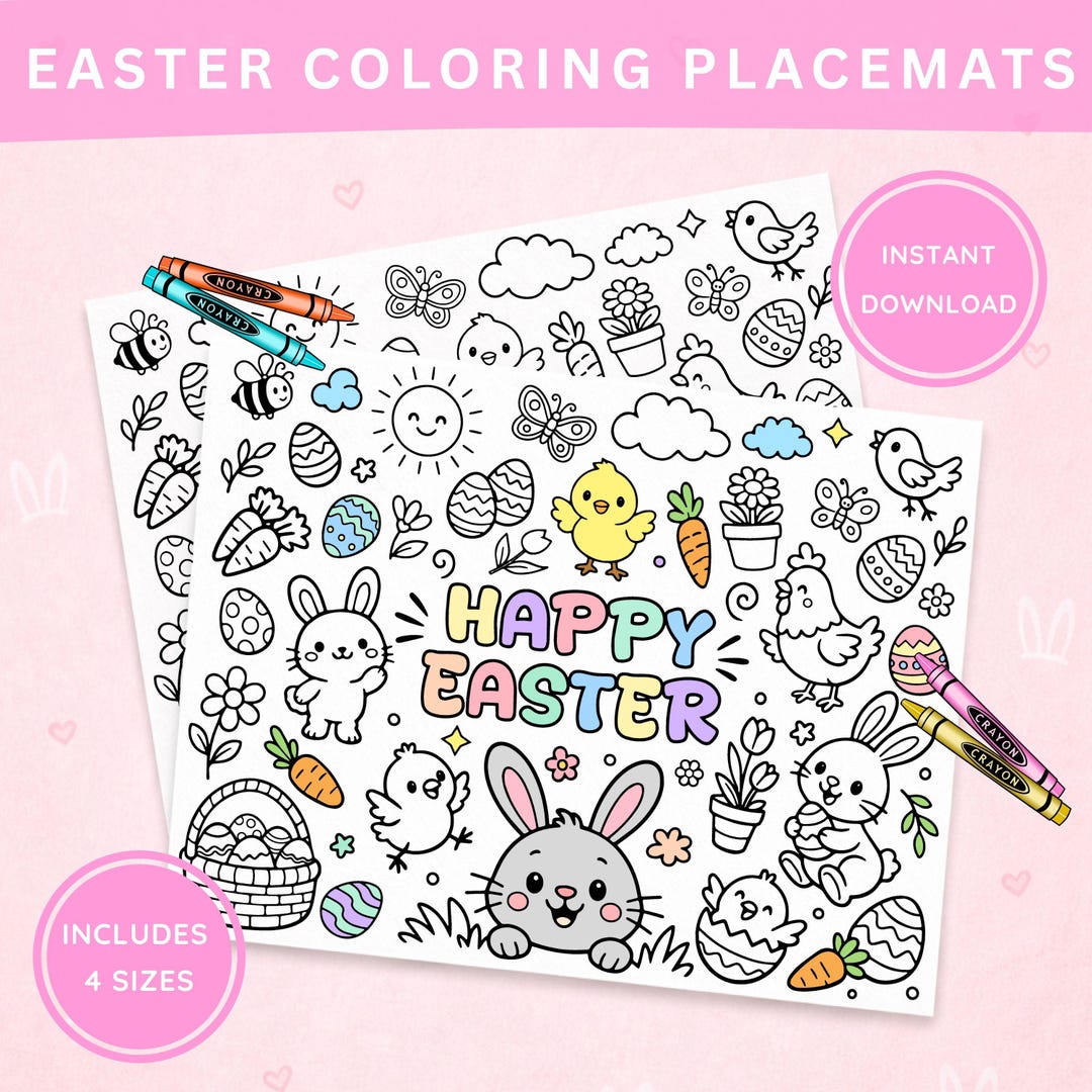 Easter Coloring Placemats, Happy Easter Bunny Placemat Printable, Kids ...
