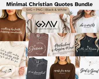 Minimal Christian Quote PNG SVG Bundle, Christian Sublimation, Christian Svg, Faith Svg, Aesthetic Bible Verse png, Jesus Png, Religious Svg