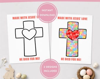 Jesus Died for Me, Easter Cross Craft, Christian Easter Salvation Sunday School Torn Paper Craft, Preschool Cross Activity, Bible Lesson