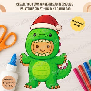 Disguise a Gingerbread Man - Template & Dinosaur Disguise, Gingerbread in Disguise Printable, Gingerbread Costume Ideas, Kids Table Activity