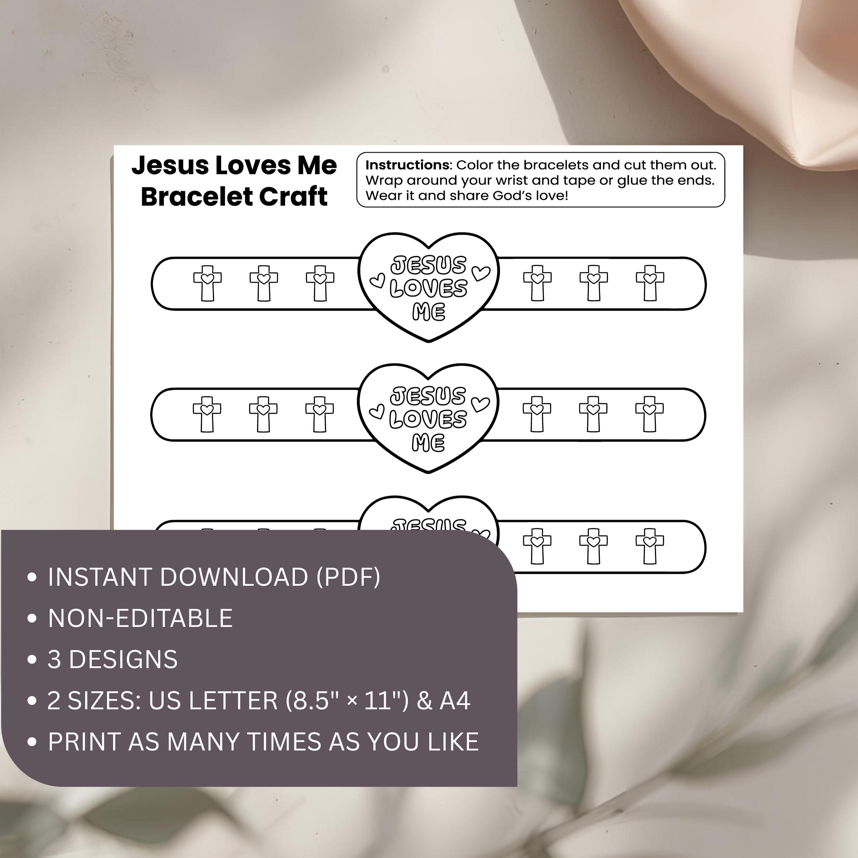 Jesus Loves Me, Bible Printable Paper Bracelets Craft, Sunday School ...