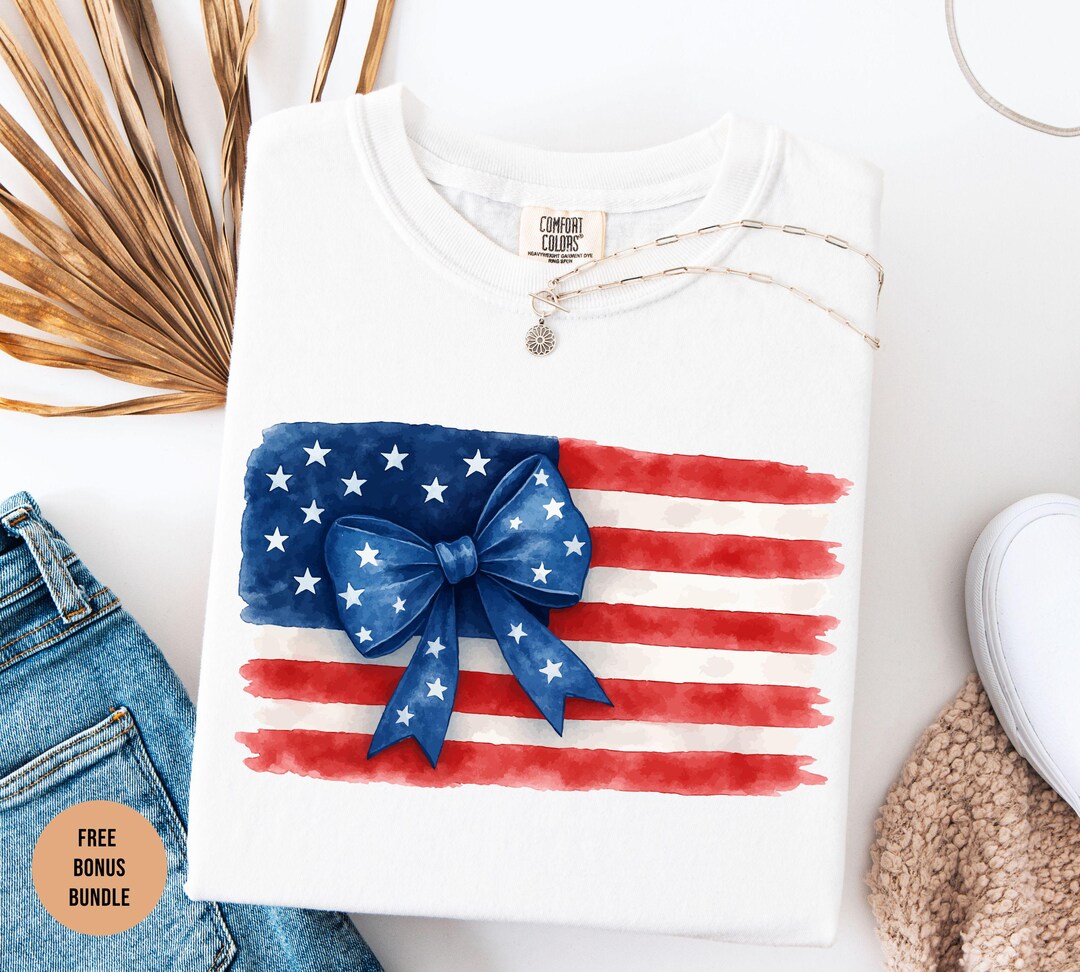 Coquette American Flag PNG, 4th of July Sublimation, Coquette Bow Png ...
