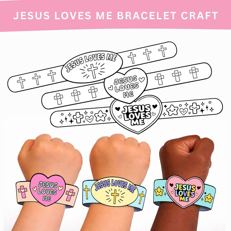 Jesus Loves Me, Bible Printable Paper Bracelets Craft, Sunday School ...