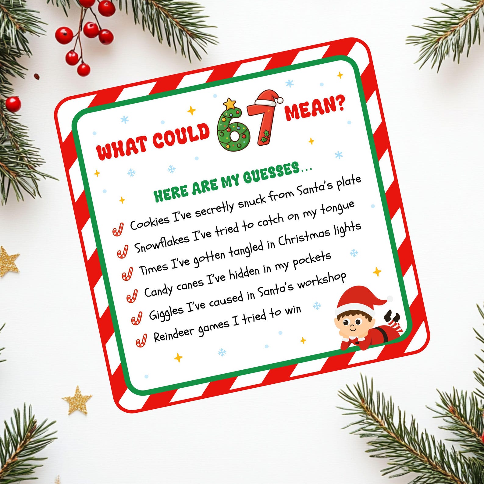 Elf 67 Trending Printable Prop, What is 67 Sign, Trending 6 7 Meme, Elf ...
